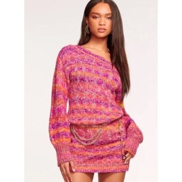 RAMY BROOK DARLA SPACE DYED METALLIC KNIT OFF THE SHOULDER SWEATER DRESS SZ XS - Picture 1 of 9